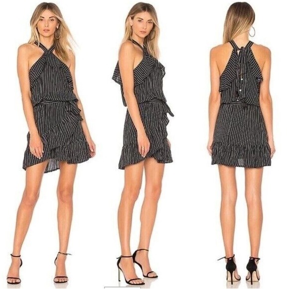 Faithfull the Brand Manarola Dress 2 XS San Cristobal Stripe Black Mini Ruffle - Picture 1 of 8